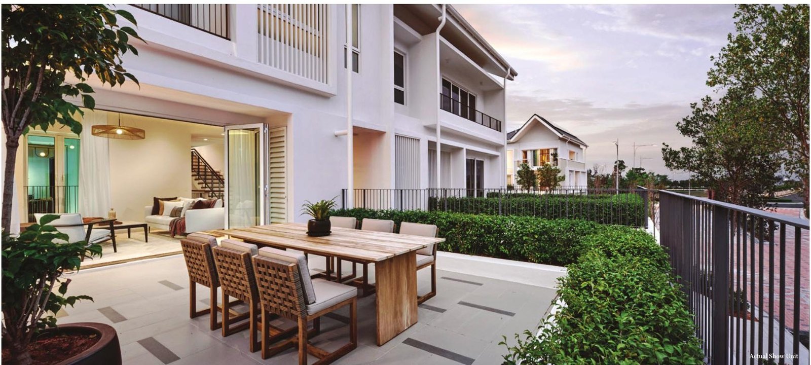 Outdoor terrace photographed at the FERA developer show unit